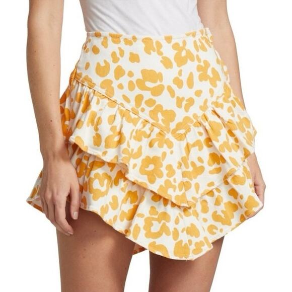 MOTHER The Ruffle Mini Skirt Floral Leopard Print Yellow White Size 23 NWT - Picture 9 of 11